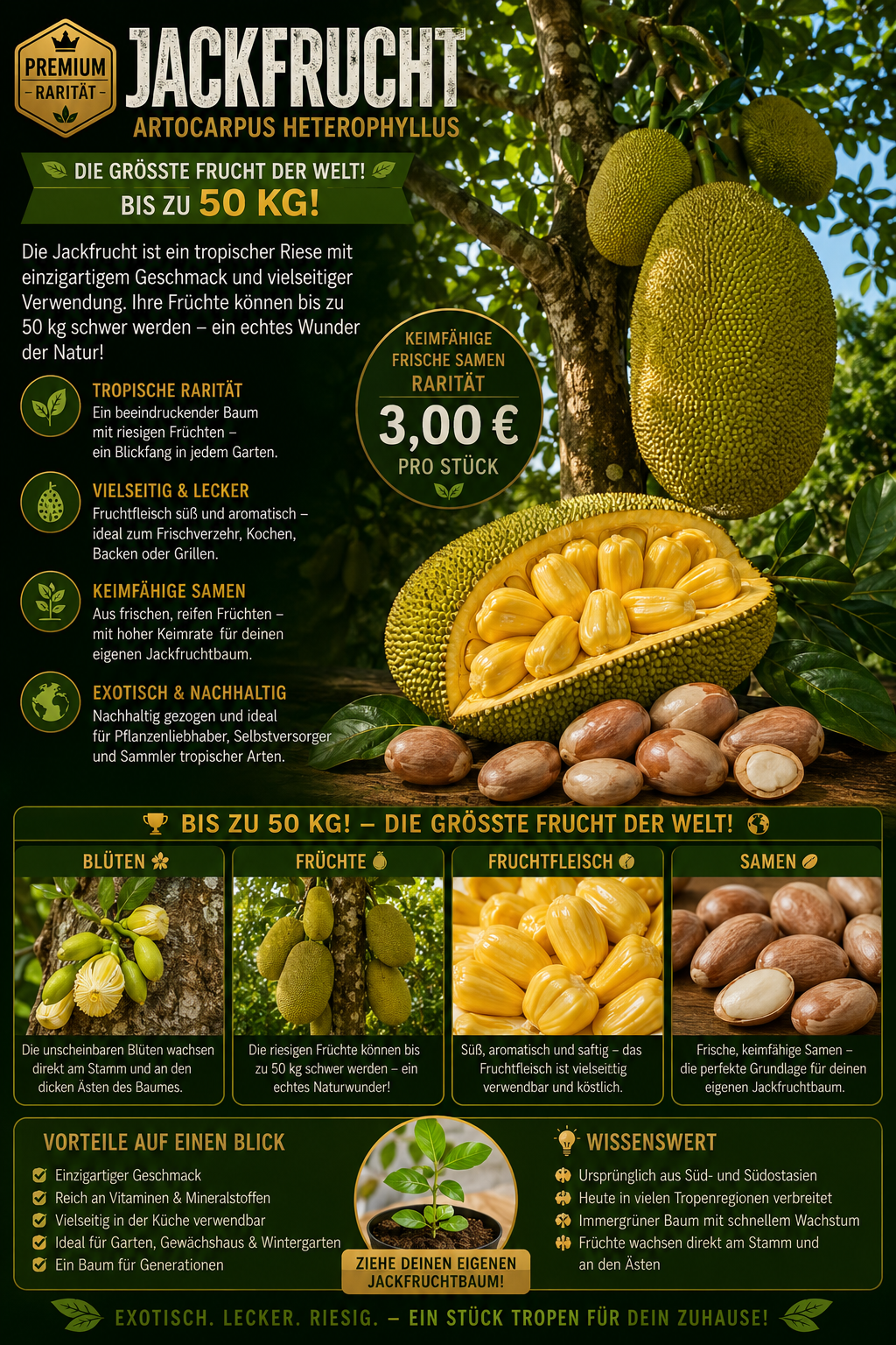 Früchte bis 50 kg größte Frucht der Welt! Artocarpus heterophyllus Jackfrucht