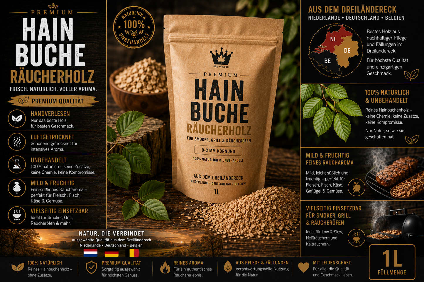 Hainbuche Räucherholz Premium 0-3mm | Smoker & BBQ