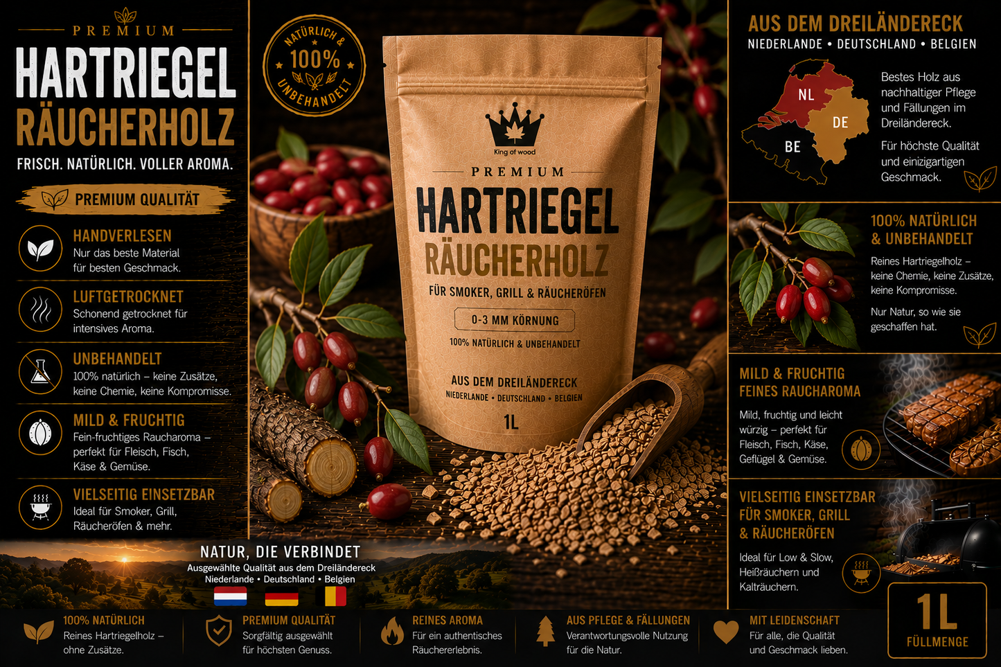 Hartriegel Räucherholz Premium 0-3mm | Seltene Besonderheit für Smoker & BBQ
