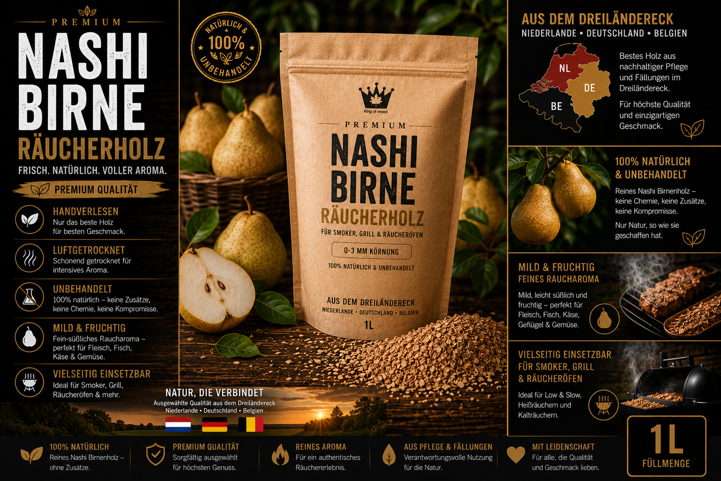 Nashi Birne Räucherholz Premium 0-3mm | Smoker & BBQ