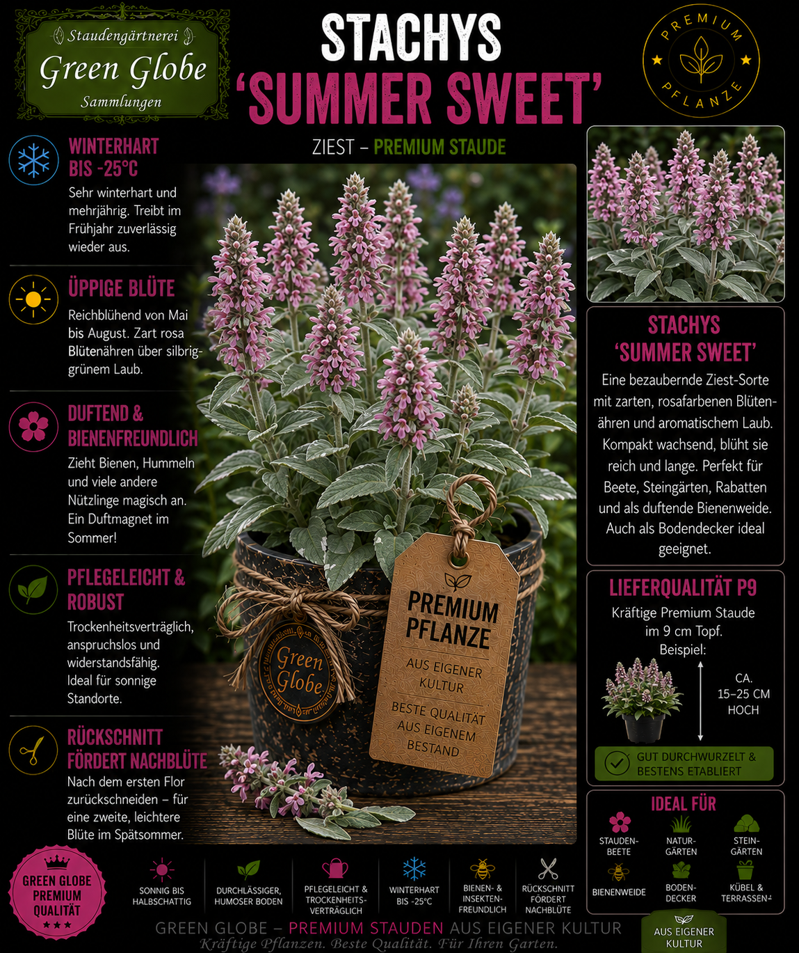 Stachys 'Summer Sweet' – Rarität | Ziest | Duftende Blüten | Winterhart | Bienenfreundlich | Premium P9