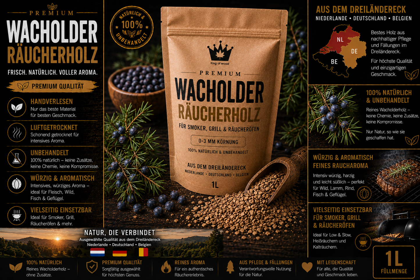 Wacholder Räucherholz Premium 0-3mm | Exklusiv & Aromatisch