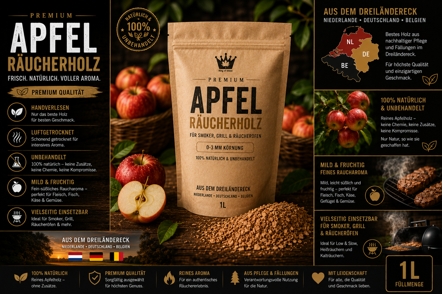 Apfelholz Räucherholz Premium 0-3mm | Mild & Fruchtig