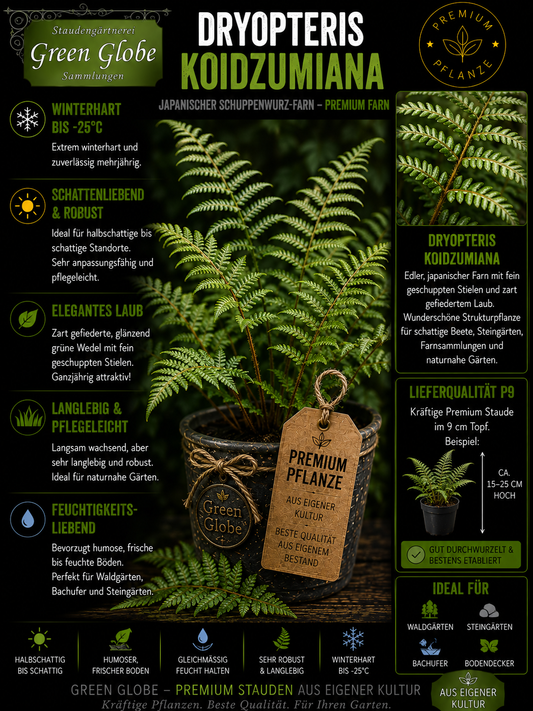 Dryopteris koidzumiana – Rarität | Japanischer Schildfarn | Immergrüner Farn | Winterhart | Premium P9