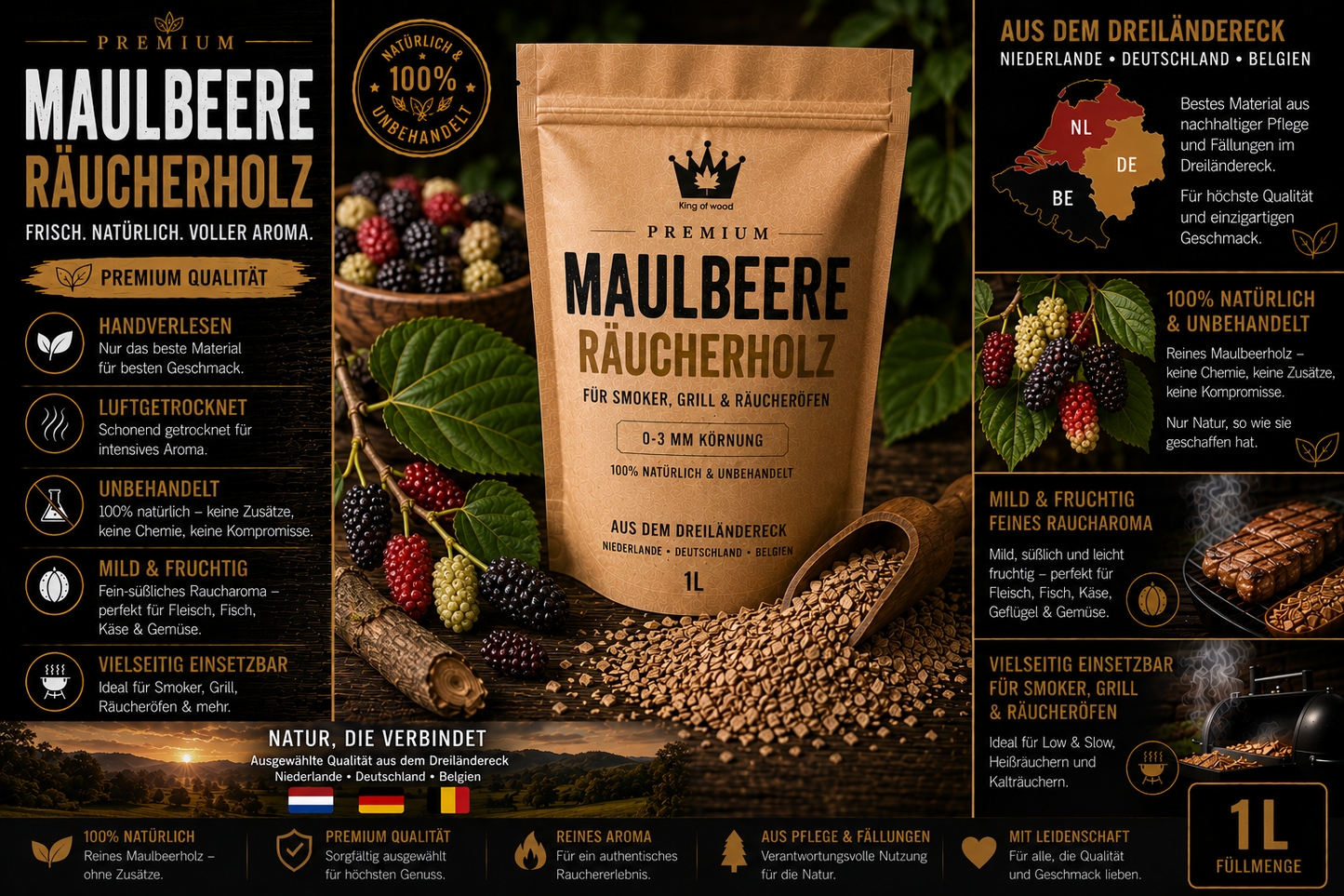 Maulbeere Räucherholz Premium 0-3mm | Seltene Rarität für Smoker & BBQ