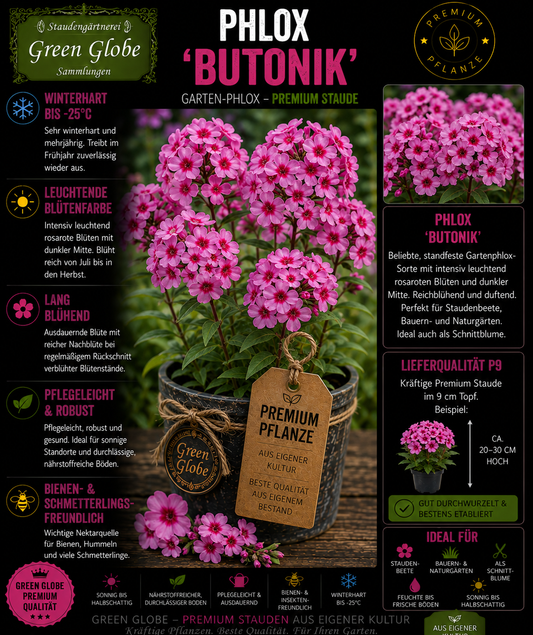 Phlox 'Butonik' – Rarität | Flammenblume | Außergewöhnliche Blüten | Winterhart | Bienenfreundlich | Premium P9
