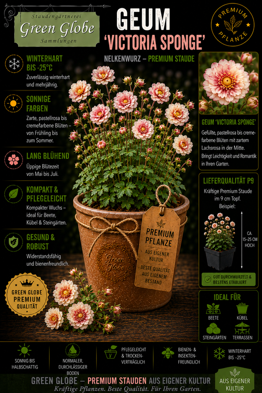 Geum 'Victoria Sponge' – Rarität | Winterharte Nelkenwurz | Zarte creme-apricotfarbene Blüten | Bienenfreundlich | Premium P9