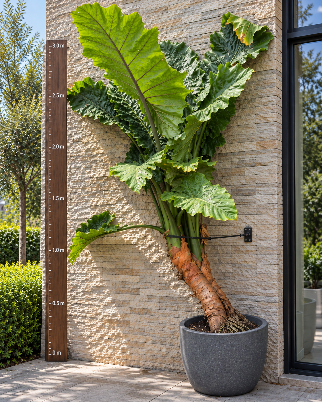 Alocasia macrorrhizos Borneo Giant – visualisierte Darstellung der ca. 3 m Mutterpflanze vor der Teilung
