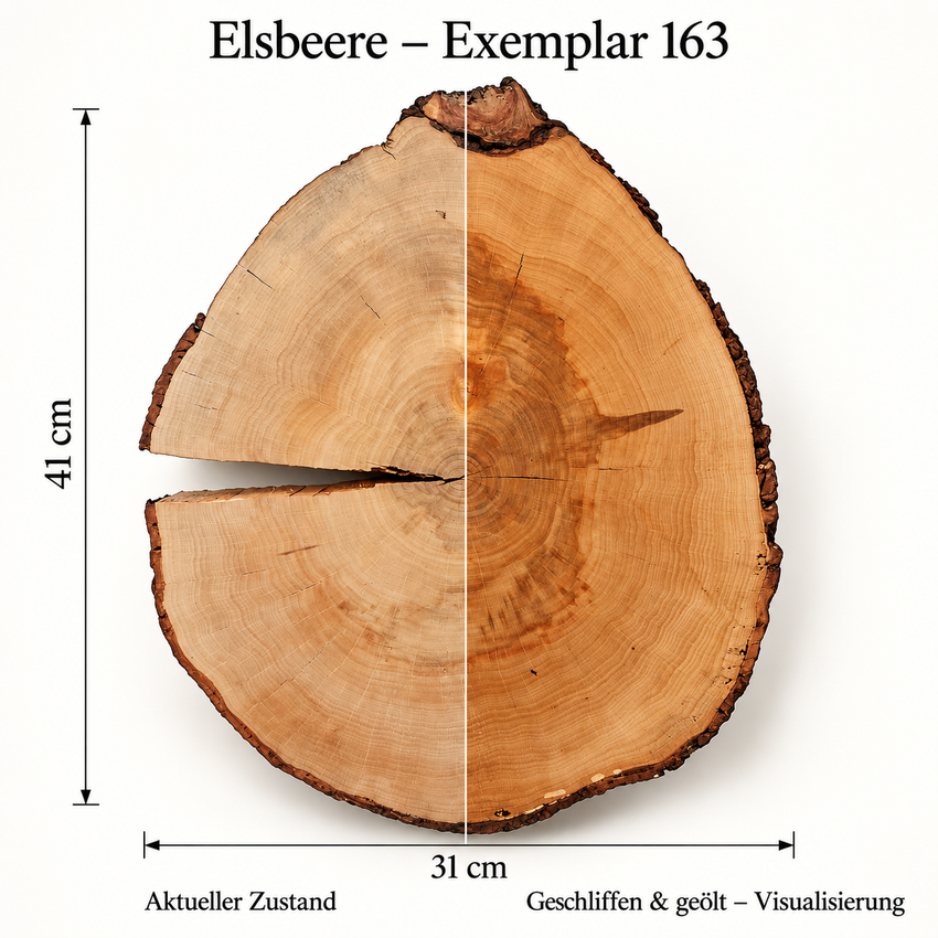 Elsbeere, Baumscheibe (163)  Schneidebrett für hochwertige Messer Damast Beistelltisch Baumkante Rinde Masssivholz Epoxy Epoxid Projekt Rarität