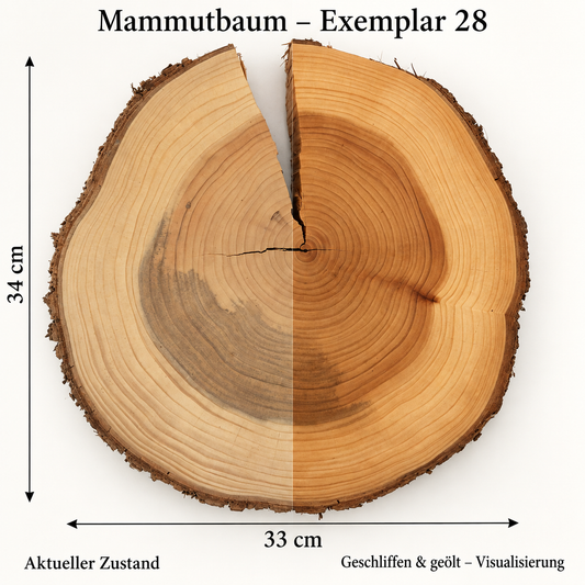 Mammutbaum – Exemplar 28: aktueller Zustand und geschliffen & geölt – Visualisierung
