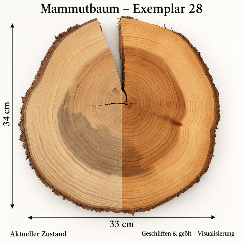 Mammutbaum, Baumscheibe (28) Schneidebrett für hochwertige Messer Damast Beistelltisch Baumkante Rinde Masssivholz Epoxy Epoxid Projekt Rarität