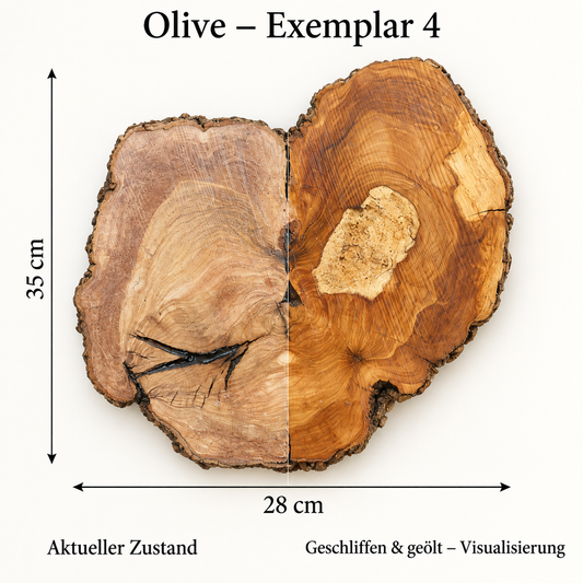 Olive – Exemplar 4: aktueller Zustand und geschliffen & geölt – Visualisierung